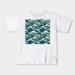 Ephemeral Crests: Hokusai Waves Reimagined Kids T-Shirt